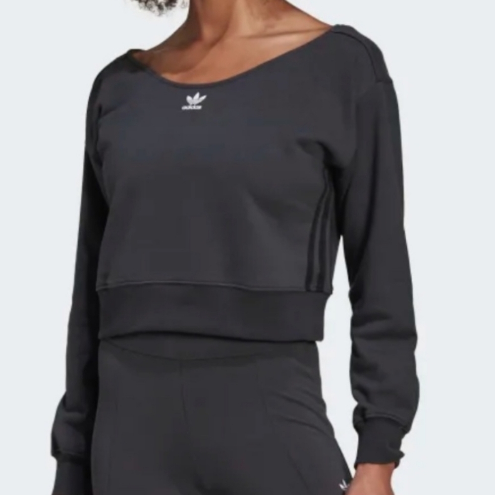 Adidas Slouchy Crew Sweatshirt In Gray & Black Size Small NWT